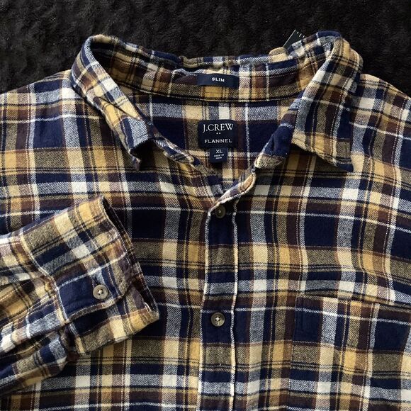 J Crew Flannel XL Blue Yellow Plaid Slim Fit Casual Lumberjack Fall - Picture 1 of 6